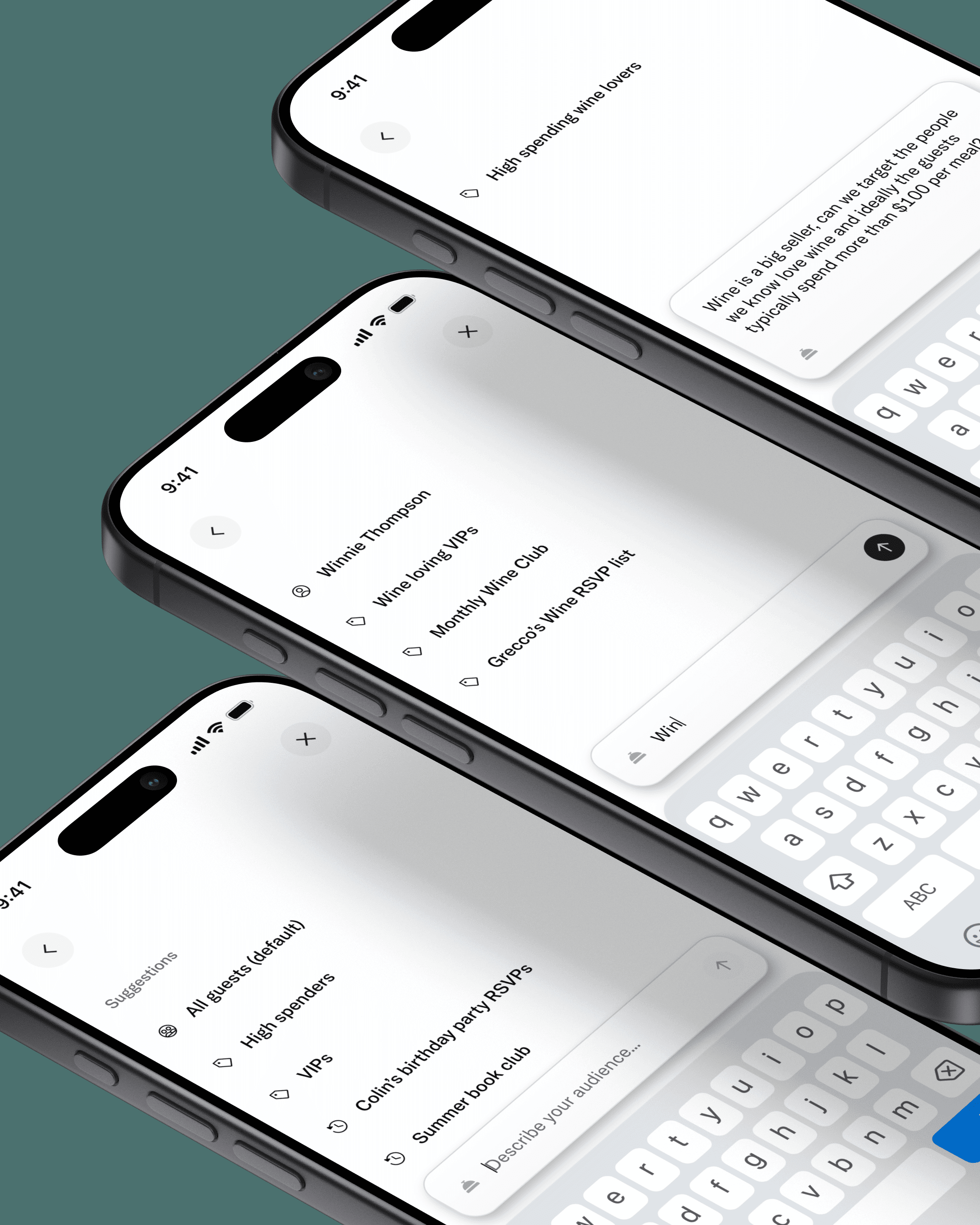 Plain-language audience input with suggestions, search, and a generated audience card