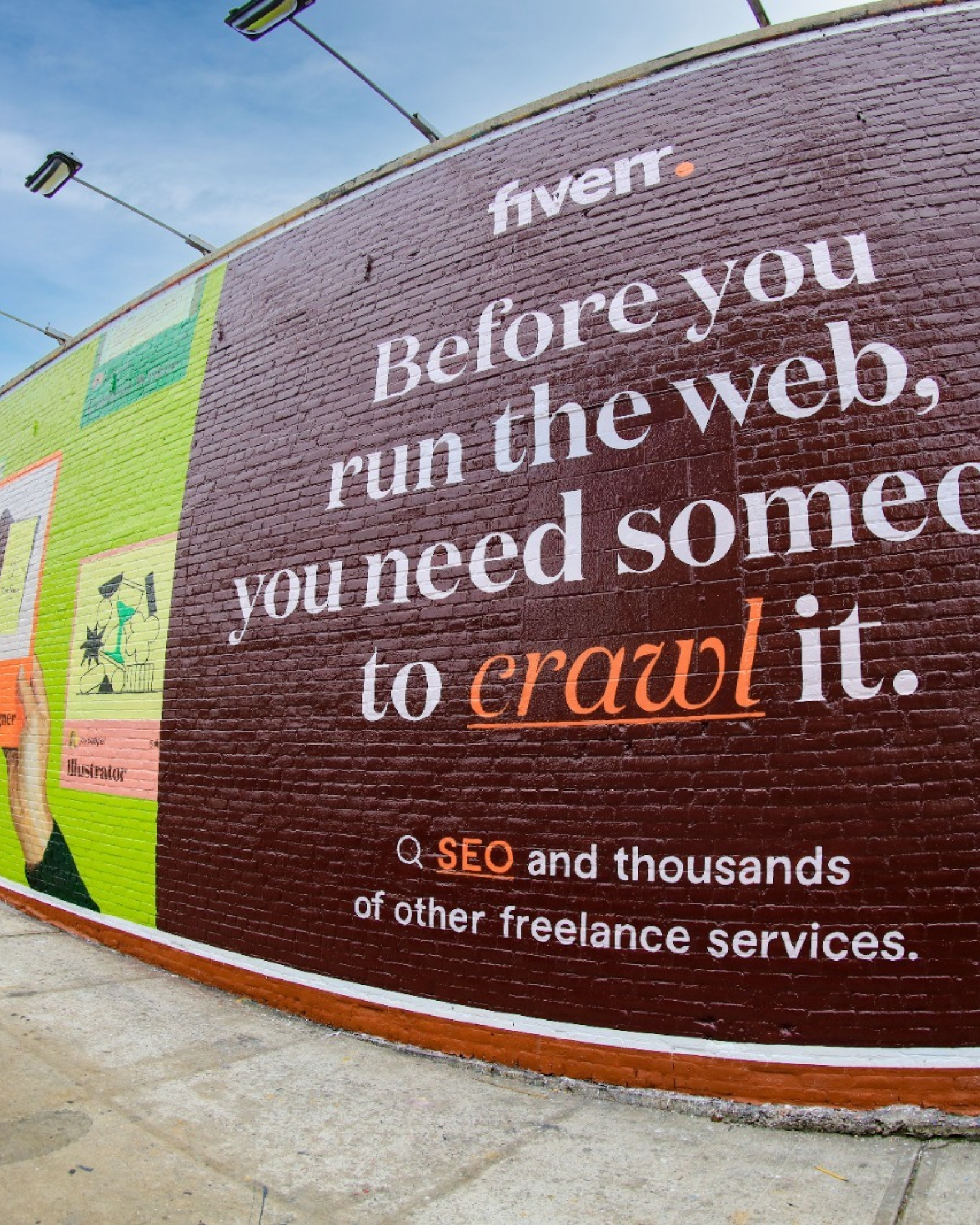 Bus shelter digital: Before you ascend to a corner office you need an elevator pitch—presentation design search line, JCDecaux frame, pedestrian and storefront context