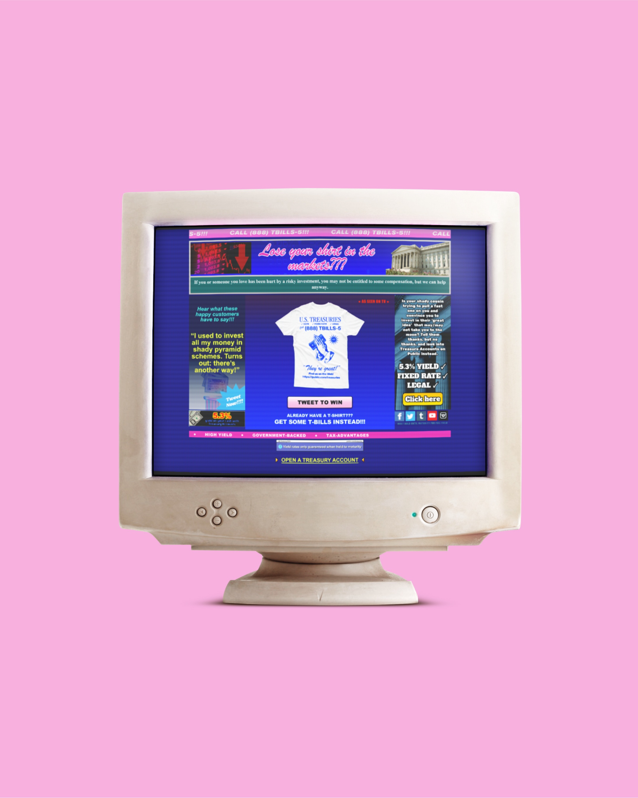 Promotional creative: t-shirt giveaway and bond yield storytelling